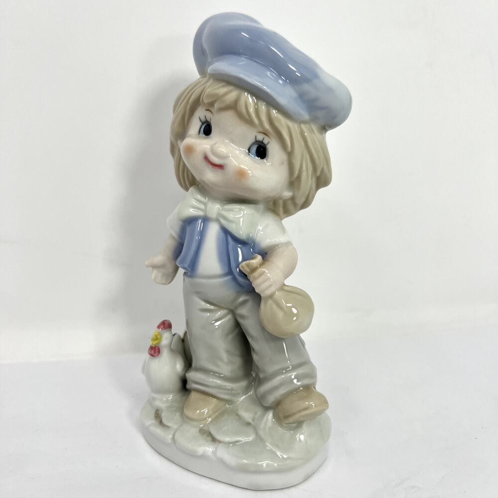 ENESCO Blue White Sailor Boy Figurine Rooster MID CENTURY Vintage 1950's Decor